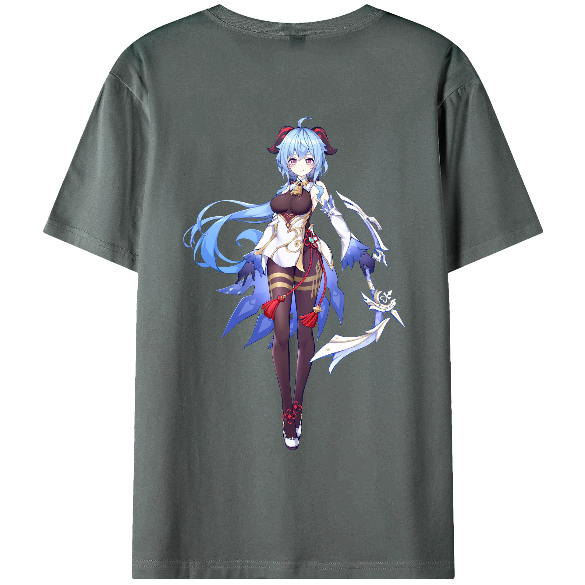 げんし神 甘雨 かんう genshin Ganyu 綿100％ メンズ半袖Tシャツ（バックプリント） 通気性